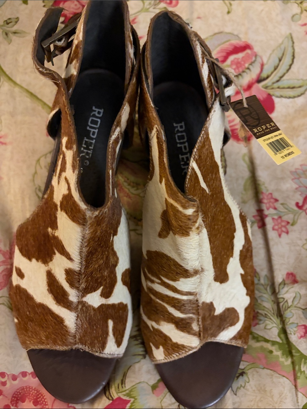Roper Mika Cow Print Hair-On-Hide Sandals Size 10 NWT